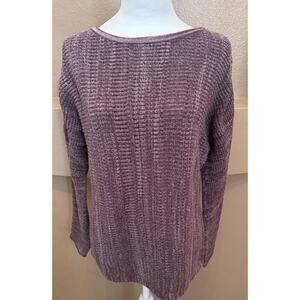 J Jill Long Sleeve Cotton Blend Sweater Plum Pullover Cable Knit Design Size SP